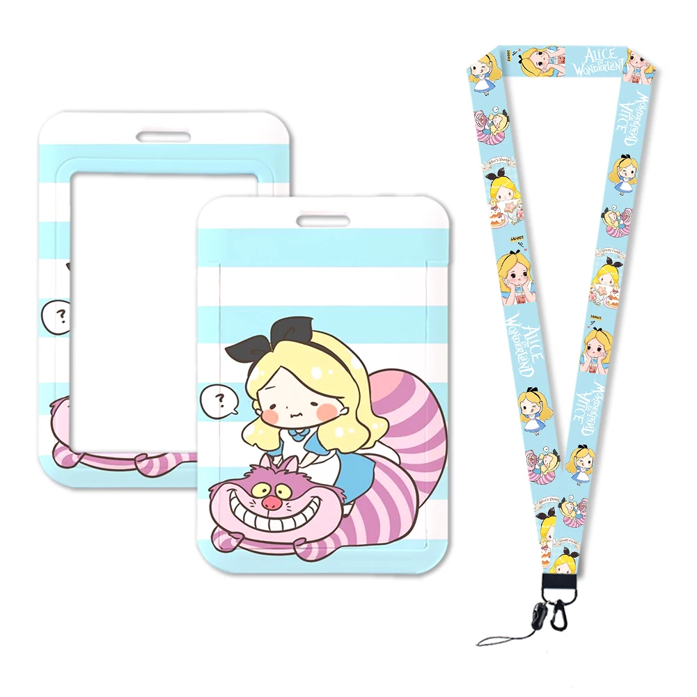 Porte-cartes d'identité Disney Princess pour filles, porte-cartes Alice, porte-badge, sangle de cou, porte-cartes de visite, cadeau