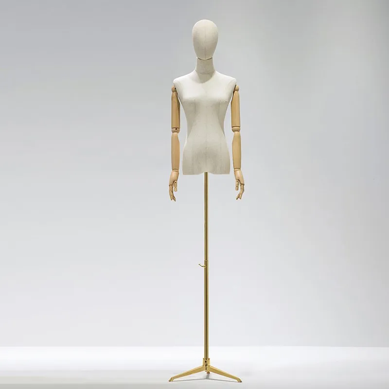 Maniquí femenino de medio cuerpo, cubierta de tela con Base de hierro para exhibición de ropa de boda, modelo de muñeco, forma de vestido