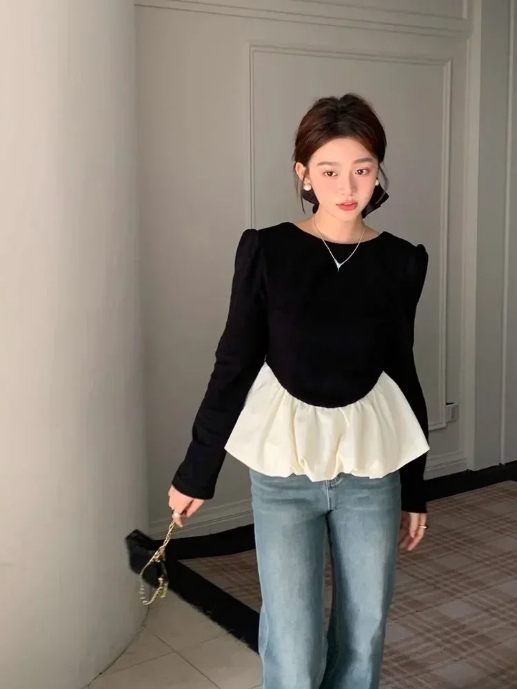 

Модная блузка, женская одежда, контрастные цвета, туника с пышными рукавами, рубашки 2024, Blusas Mujer De Moda, сексуальные блузки с открытой спиной, топы