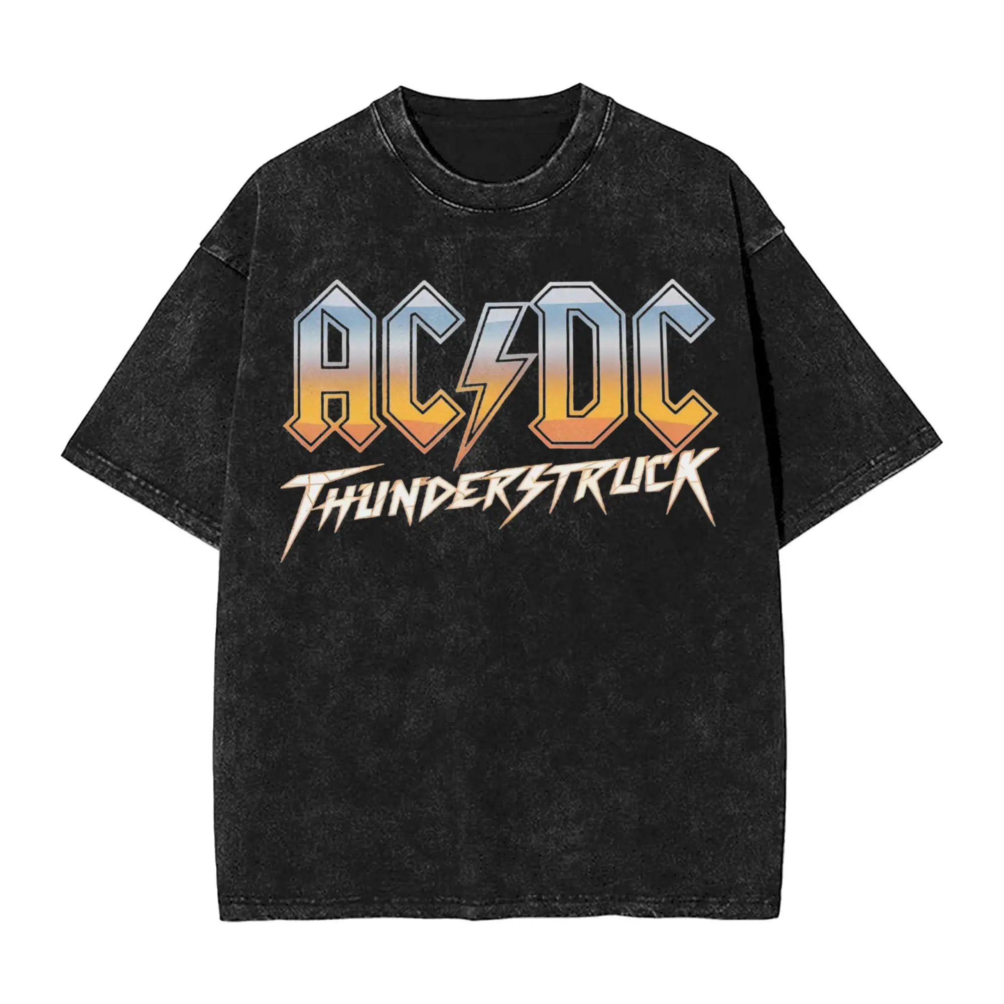 THUNDERSTRUCK AC-DC T Shirts Hip Hop Washed Short Sleeve Oversize T-Shirts  Fashion for Men Women Streetwear Printed Tee Shirt