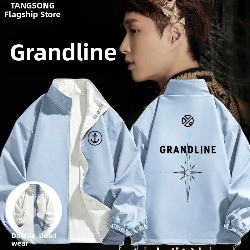 

Double-Sided Wear Loose Fit ex Jaet ANDLINE eat Commemorative Sle Zipper ket Casual Faion Outerwear