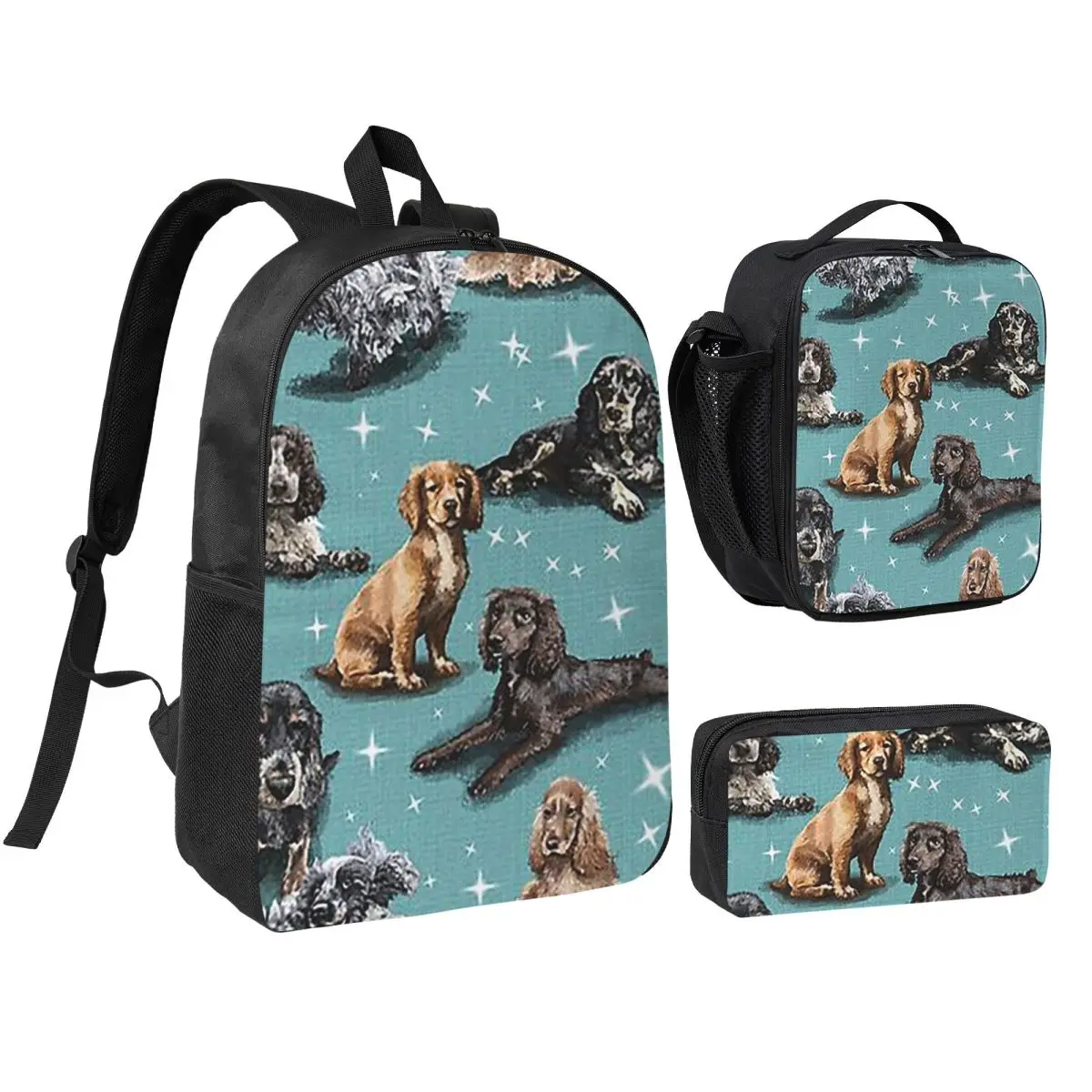 

The Cocker Spaniel Backpack Boys Girls BookBag School Bag Shoulder Bags 3ps Insulated Lunch Bag Pencil Case