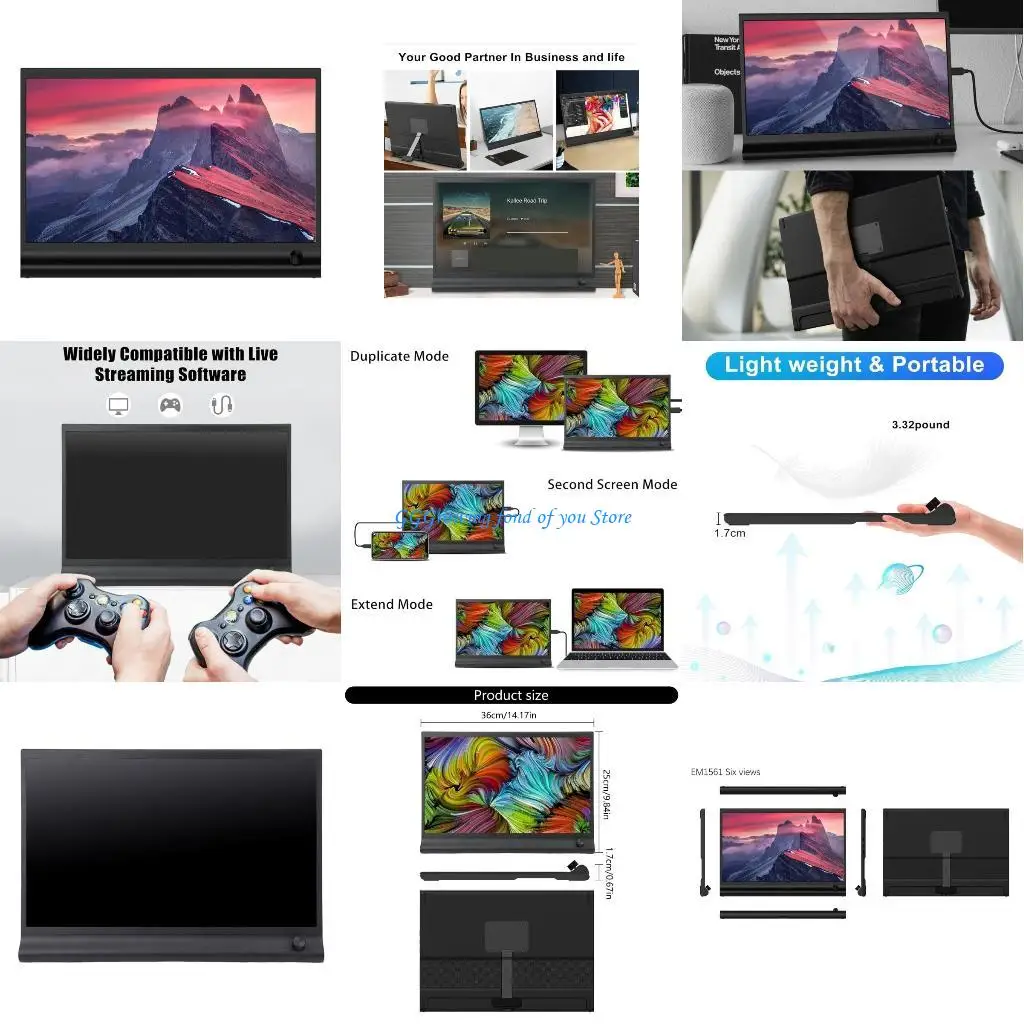 

H9EB 15.6inch Extended Monitor Laptop Monitor Extender Double Screen Portable 1920x1080 Resolution for Laptop