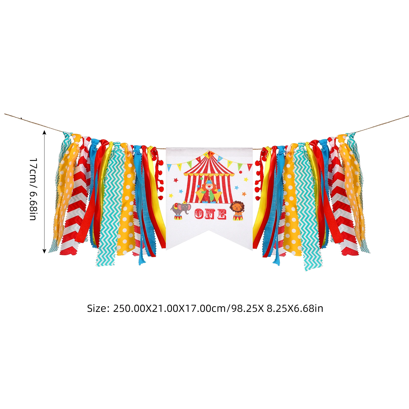 3-teiliges Partyzubehör für den ersten Geburtstag, Zirkus-Karnevalsthema, buntes Banner, Kuchenflagge, Hut, einjährige Geburtstagsdekorationen – Detail 5