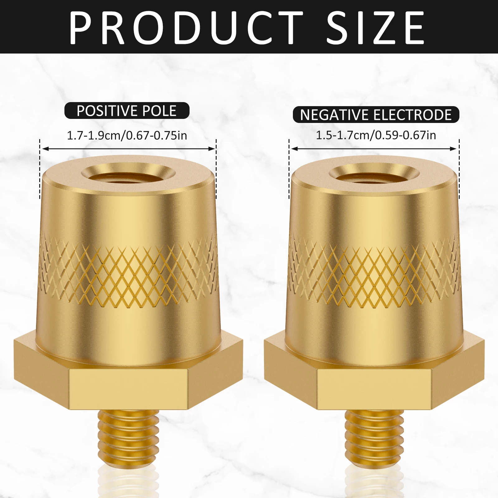1Pair M6 Thread Brass Battery Pole Adapter Binding Post Car Positive Negative Battery Post Connector with Screws Washers Pads