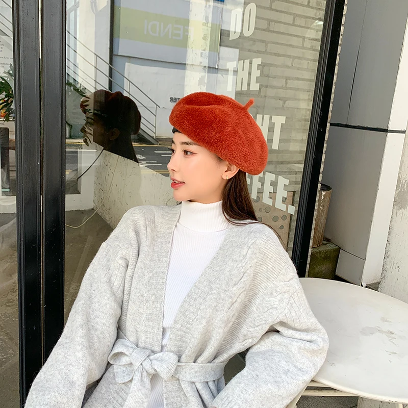 

Women's Winter Berets Hat Keep Warm Fashion Painter Cap Artist Beret Round Wool Hats New Design