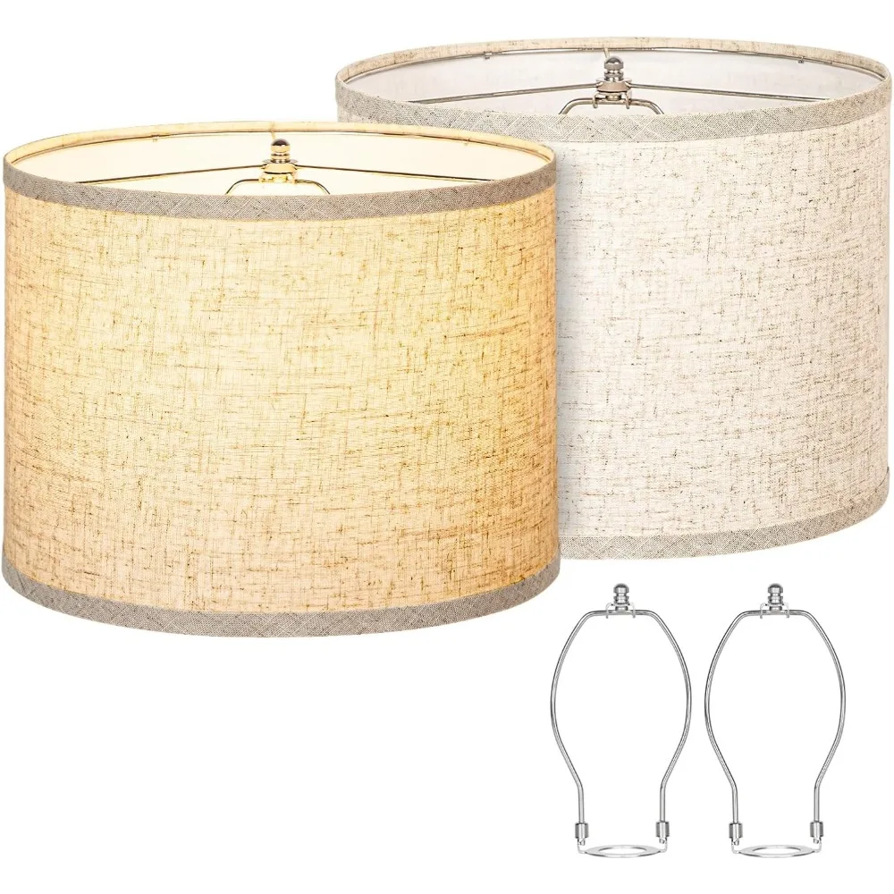 

lamp shades set of 2, drum lampshades 13" top x 13" bottom x 10" high with spider fitter, large replacement lamp shades for tabl