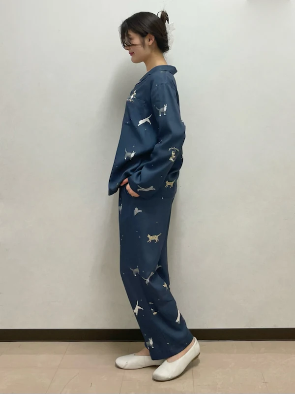 Japanese Cotton Couples Pajamas Indigo Room Wear Long Sleep Wear Cats And Stars Lounge Wears