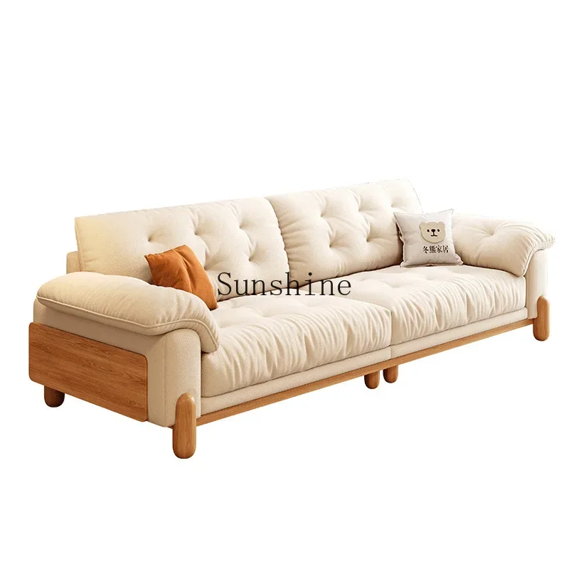 

Nordic cloud sofa Japanese straight row small apartment cat scratching fabric living room solid wood sofa