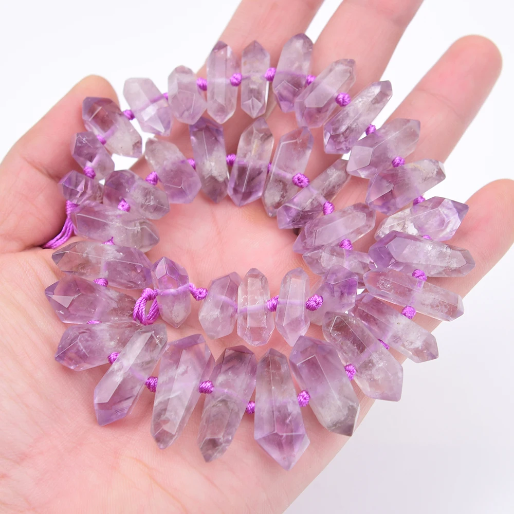 APDGG A+ Natural Purple Amethyst Quartzs Cutting Double Pointed Shaped Loose Pendant Beads 16'' Strand Jewelry DIY view 5
