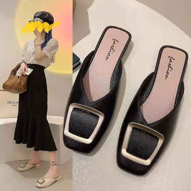 

Дышащие сандалии с квадратным носком — женские шлепанцы с пряжкой, удобная в носке нескользящая подошва, удобная летняя домашняя обувь