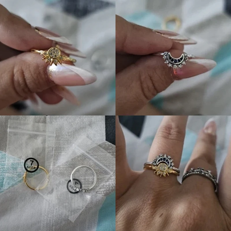 MINISO 2024 Novo em Pandora Day & Night Anel Set Mulheres de Luxo DIY Jóias Presente 925 Sterling Silver Pandora Celestial Sun & Moon Anel Set Venda Quente