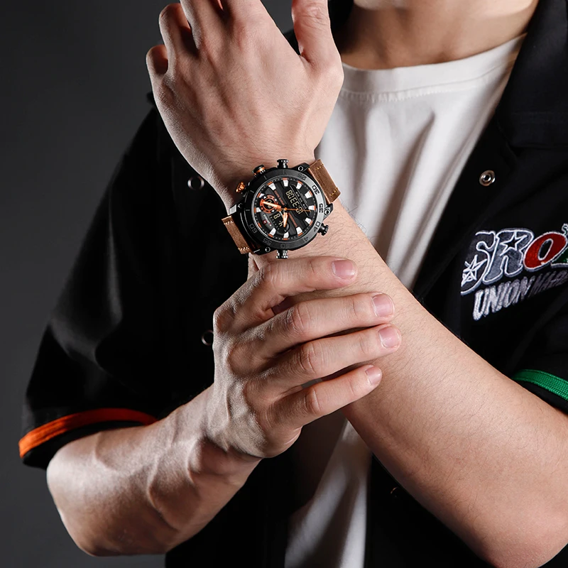 NAVIFORCE Man Watch Military Sports Analog Fashion Leather Quartz Wristwatches Day and Date Display Waterproof Clock Male Gift
