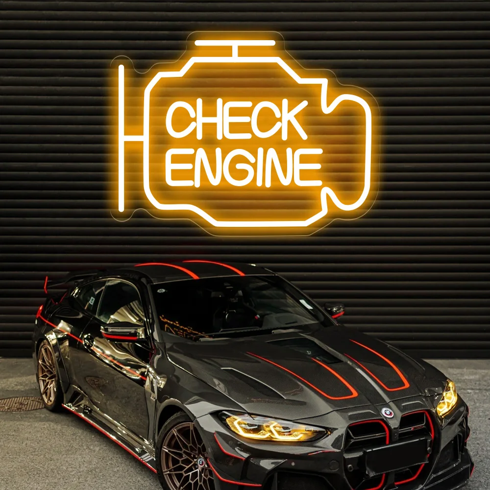 Check Engine Neon Sign Garage Repair Shop Automotive Workshop Lights Wall Decor Bar Party Club Luminous Business Lamp USB Power