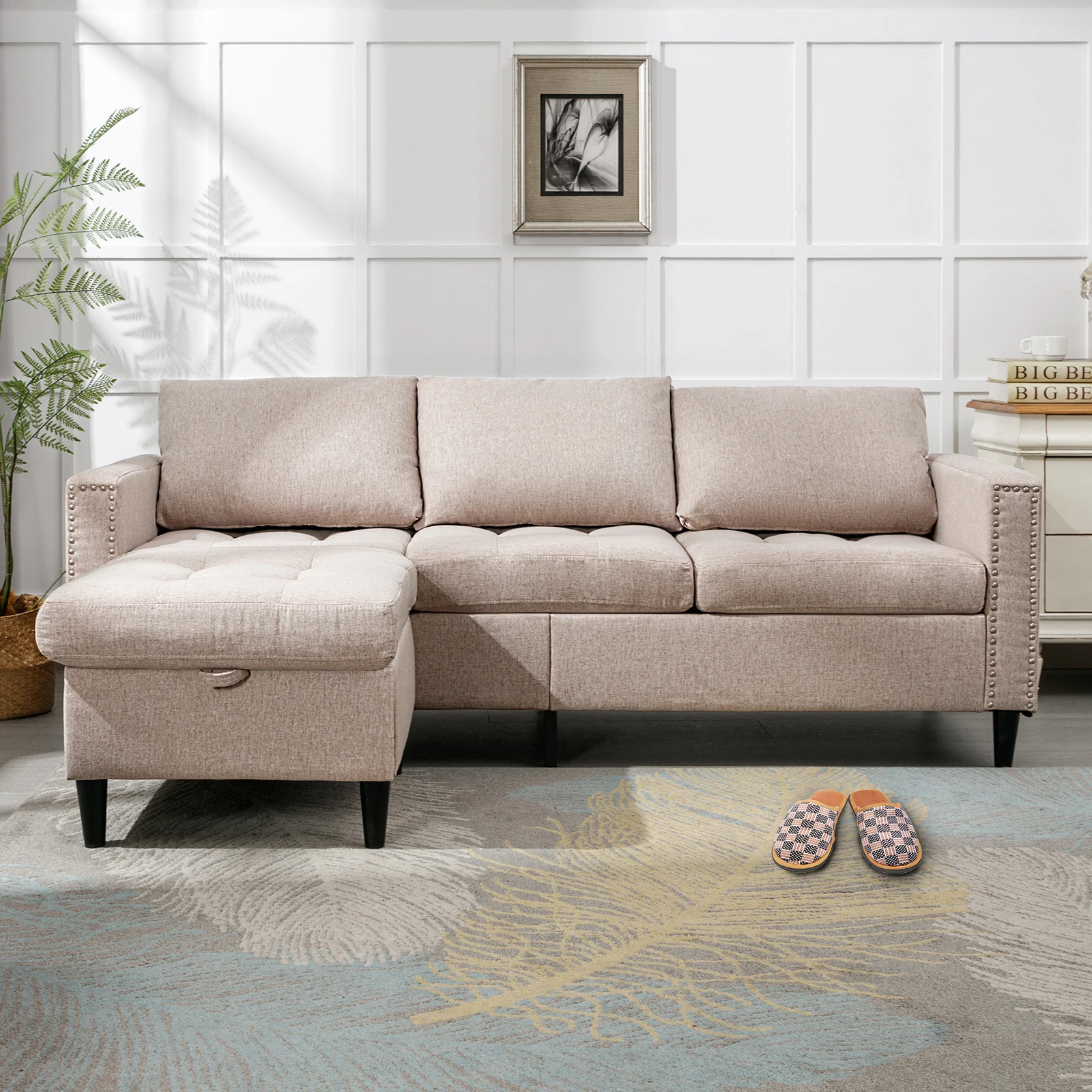 

HORGAEO Convertible Sectional Couch, 78" W L Shaped Modular Sofa with Reversible Storage Ottoman Chaise