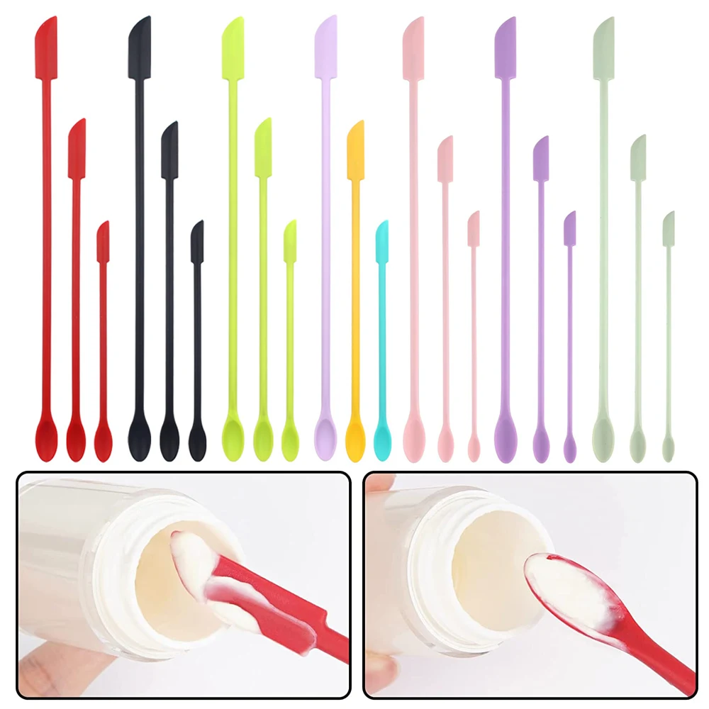 3Pcs Silicone Spatula Set Double-Headed Scraper Cosmetic Jam Cream Deep Bottle Mini Spatula Lengthened Small Tip Spa Makeup Tool