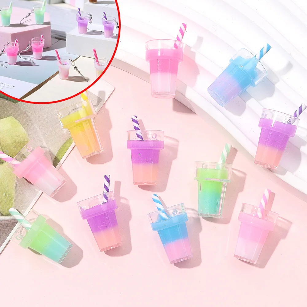 

3/7/12pcs Multi-color Resin Beverage Cup Shaped Pendant,can DIY Earrings,Friendship Chain Summer Beach Decoration Accessories