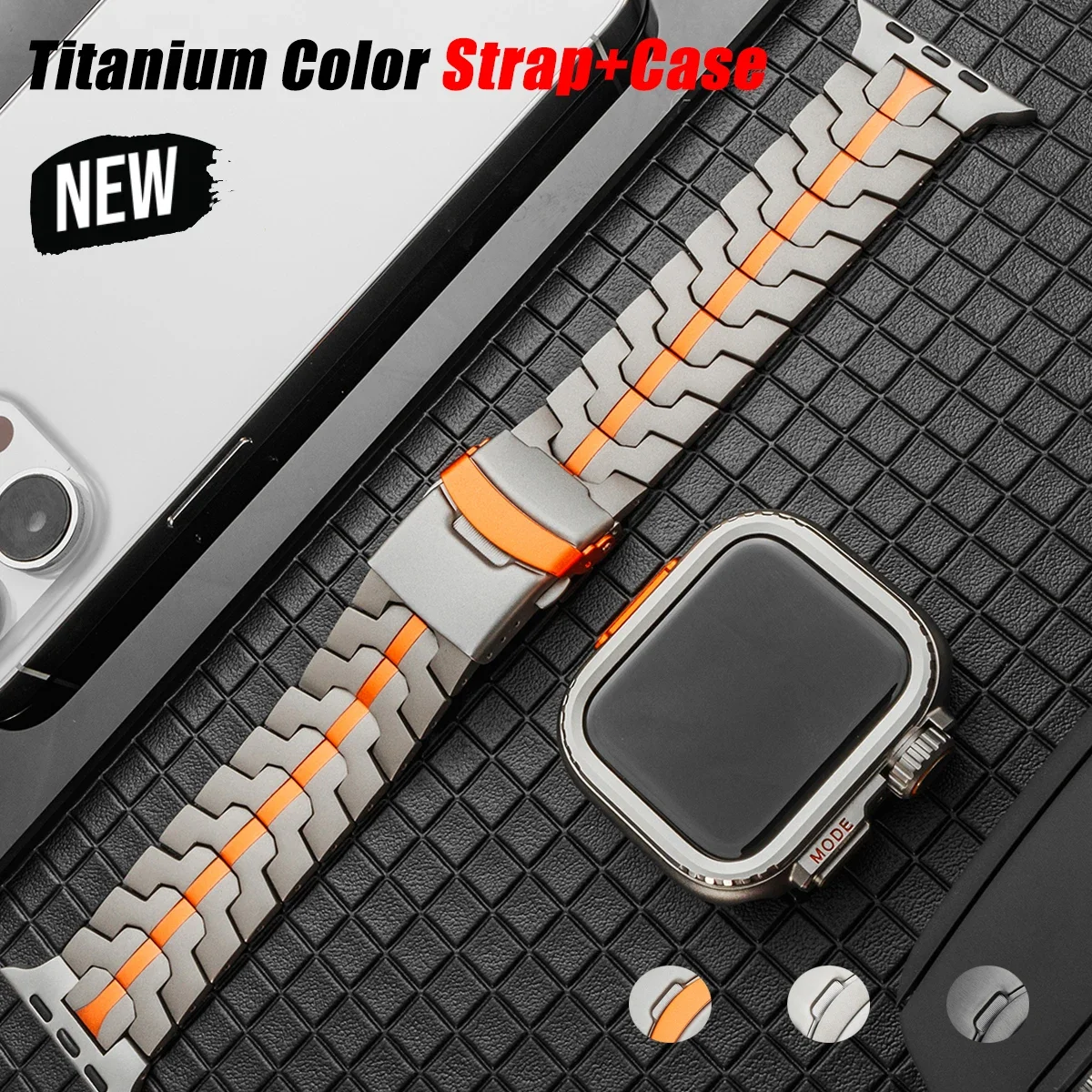 Titanium Color Strap+Case For Apple Watch Series 7 44mm 45mm Luxury Metal Band For IWatch Series 9 8 6 5 4 3 SE Frame Protector