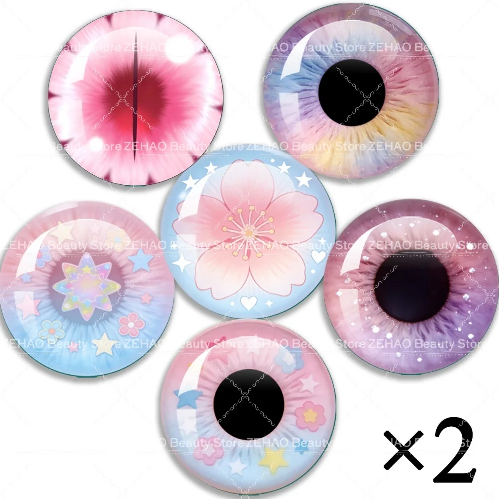 12pcs Sweet Series Glass Eye Chip Round Cabochon 10MM-40MM Handmade Girl Toy Drop Glue Eye Pupil DIY Blyth BJD Doll Accessory