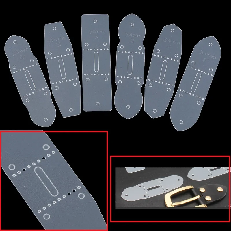 6Pcs/Set 20/30/34/38/40mm PVC Leather Belt Buckle Head End Templates Punching Mould Stencil Tool DIY Leather Craft Tool