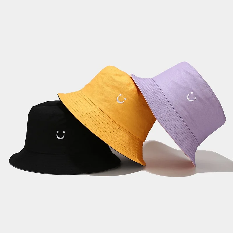 Unisex Bucket Hat mit Smiley-Stickerei, doppelseitig tragbar, Visor-Kappe für Herren, Sommer, Reisen, Strand, Sonnenhut, Outdoor-Kappe
