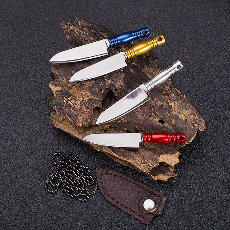 Portable Mini Pocket Knives Small Stainless Steel Unpacking Knives Outdoor Camping Sharp Knife With Leather Case