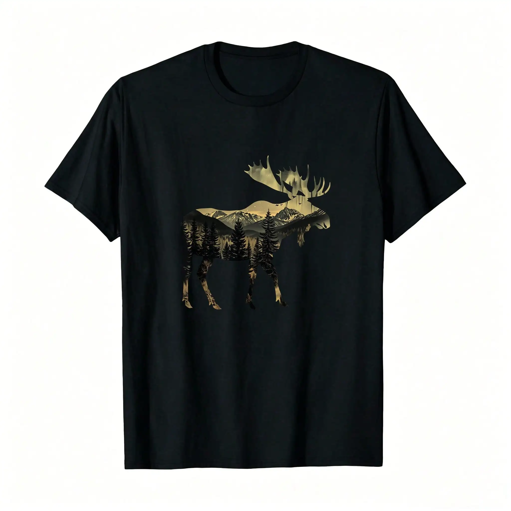 Alaska Wilderness Moose Hunting Nature Enthusiasts Printed T-Shirt, Men's Printed T-Shirt 220g_,Breathable And Comfortable Short-Sleeved Round-Neck Top, Suitable For All Seasons, Everyday Wear For Women