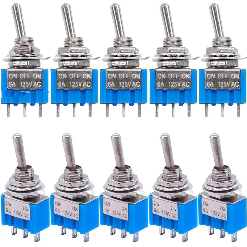 10Pcs DIY Toggle Switch ON-OFF-ON / ON-ON 3Pin 3 Position Latching MTS-103 MTS-102 AC 125V/6A 250V/3A Power Button Switch Car