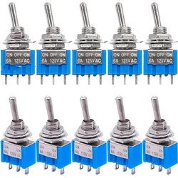 Botão interruptor de alimentação para carro, trava de 3 posições, interruptor de alavanca DIY, 3Pin, MTS-103, MTS-102, AC 125V, 6A, 250V, 3A, 10Pcs