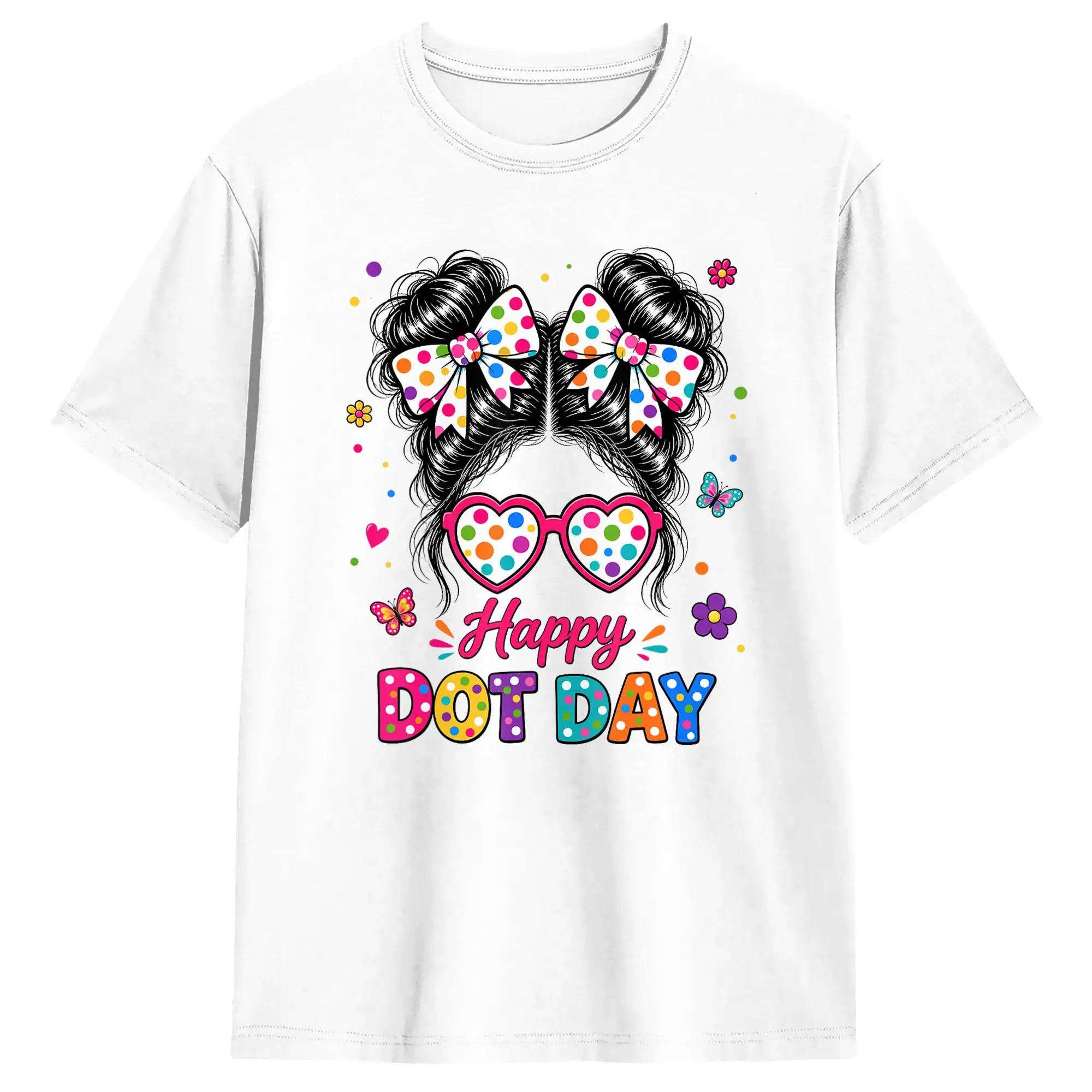 Men's Happy Dot Cute Messy Bun Colorful Polka Dot T Shirts Cotton Top Tees Summer Short Sleeve T Shirt Hip Hop Casual Tshirt