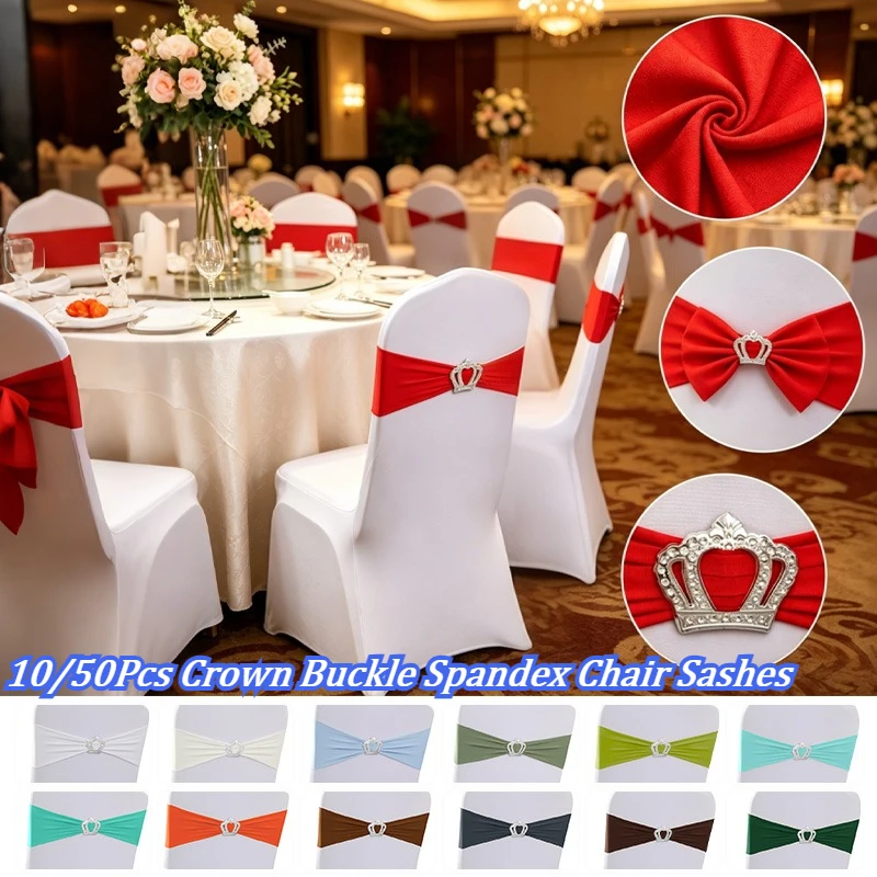 10/50Pcs Crown Buckle Spandex Chair Sashes Slider Stretch Chair Bands Cover Ties for Banquet Wedding, Corporate Event Party