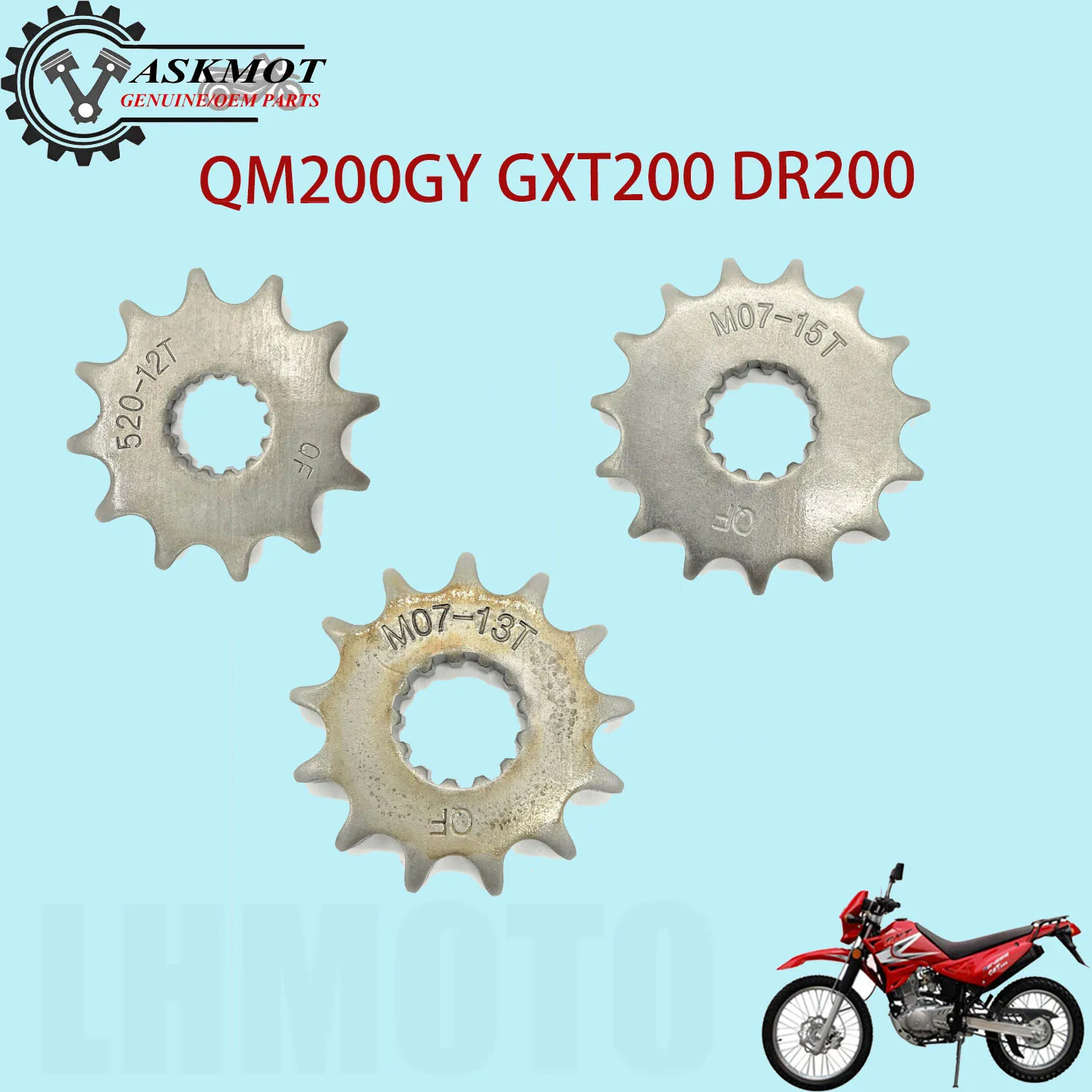 

Motorcycle 428-15T 428 15T 520 12T M07 13T 15T small sprocket for Qingqi QM200GY GS200 GTX200 DR200 200cc transmission parts