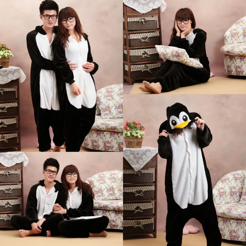 

Черно-белый костюм пингвина, пижамы для косплея с животными, цельные костюмы, комбинезоны с капюшоном, зимняя хит продаж, милая женская домашняя одежда