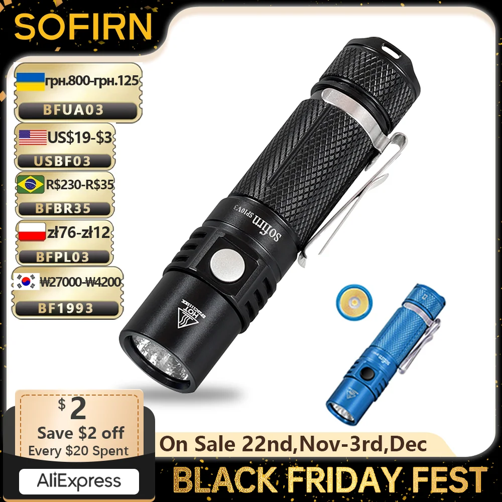 Sofirn-SP10 V3.0 Mini LED Flashlight 14500 AA Pocket Light Torch LH351D 90 High CRI 5000K 1000lm Max Waterproof Mini Torch