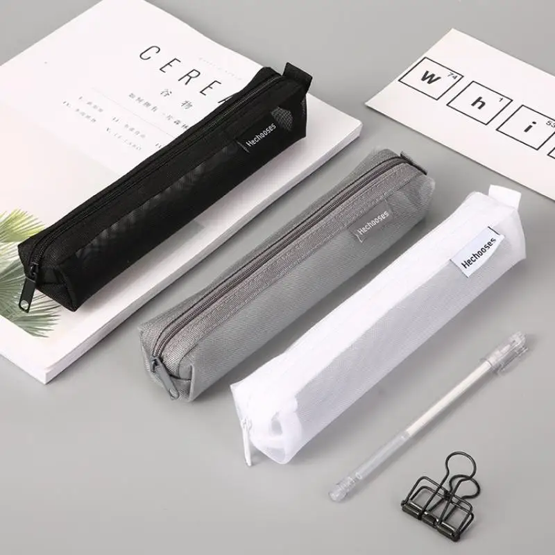 Tragbares Federmäppchen, Reiseaufbewahrung, Nylon-Mesh-Make-up-Pinsel-Organizer, transparent, große Kapazität, Stifttasche, Studenten- und Bürobedarf
