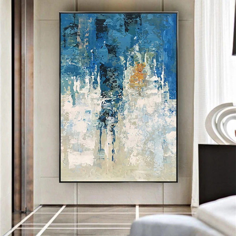 

High Quality Abstract Oil Painting On Canvas 100% Handmade Blue Texture Modern Wall Art Original Picture For Home Panel Mural