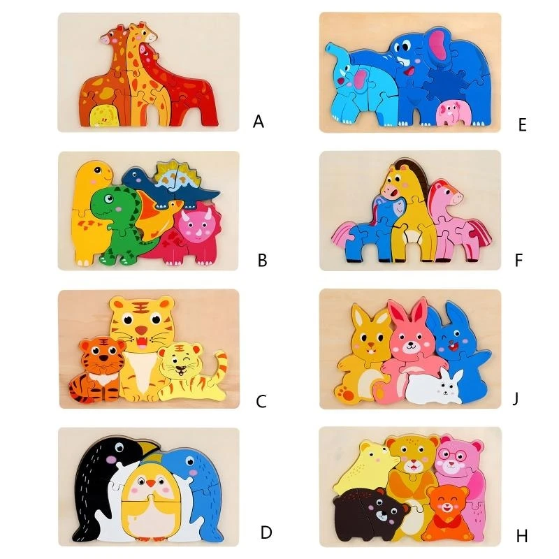 090B Wooden 3D Animal Puzzle Educational Toy for Children’s Color Cognition Present