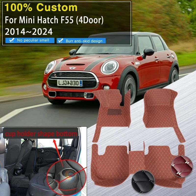 

Car Floor Mats For BMW Mini Hatch Hardtop Cooper One F55 2014~2024 4door Hatchback Leather Carpet Floor Matt Mud Car Accessories