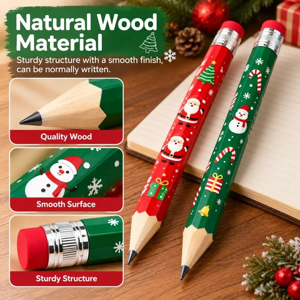 Wooden Giant Pencil Christmas Pattern 33cm Large Size Big Pencil Writable Santa / Snowman / Reindeer / Christmas Tree