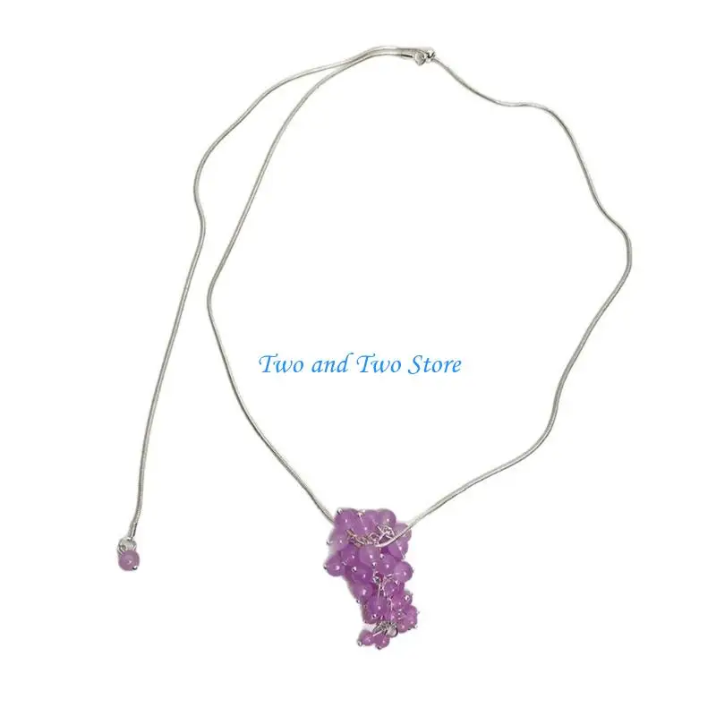 

HX6F Vibrant Crystal Grape Cluster Drop Necklace Adjustable Design Neckwear Stylish Jewellery Accessory for Women