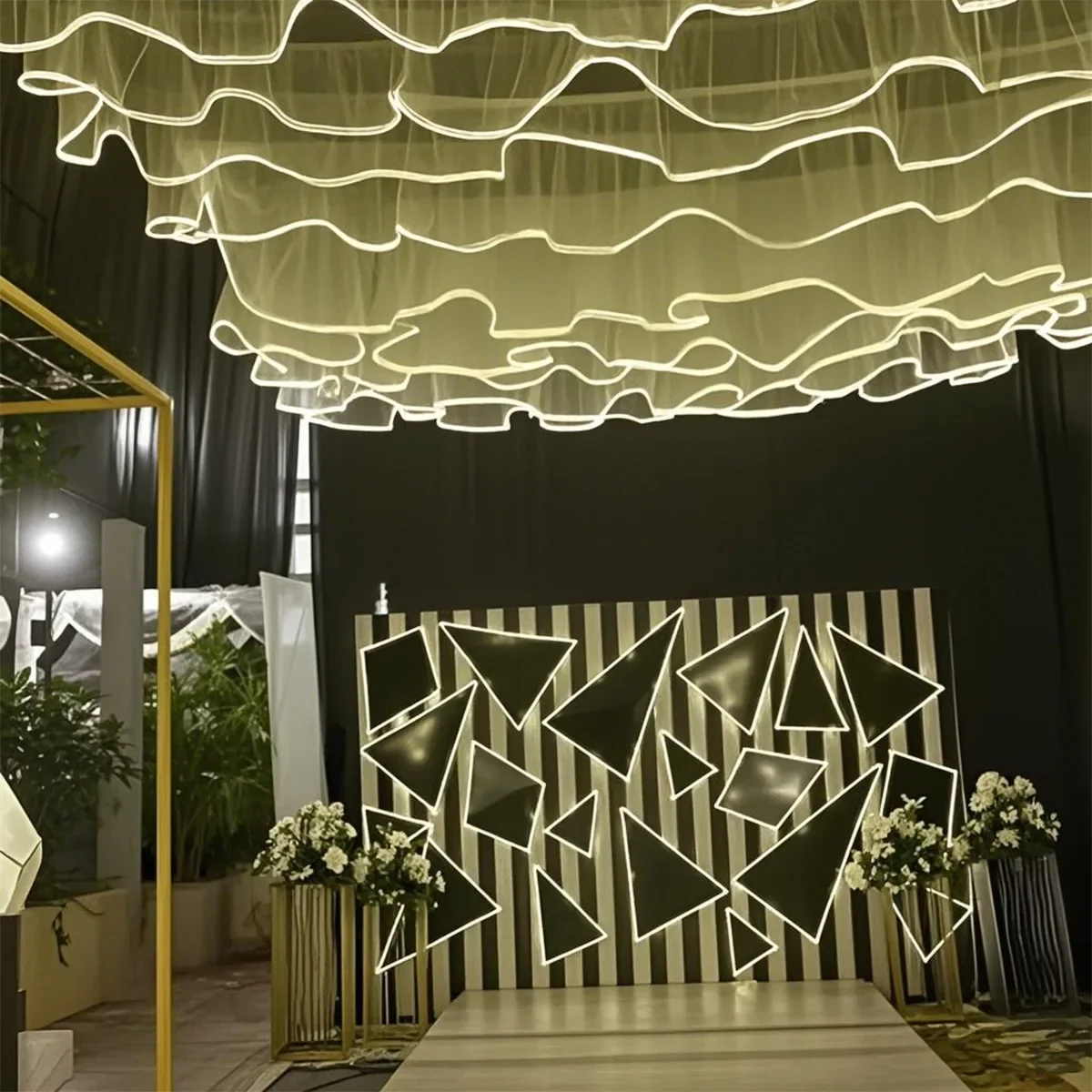 

20M Fashion RGB Colorful Ceiling Gauze Curtain Drops For Outdoor Pavilion Gazebo Pergola Restaurant, Homestay Hotel decoration