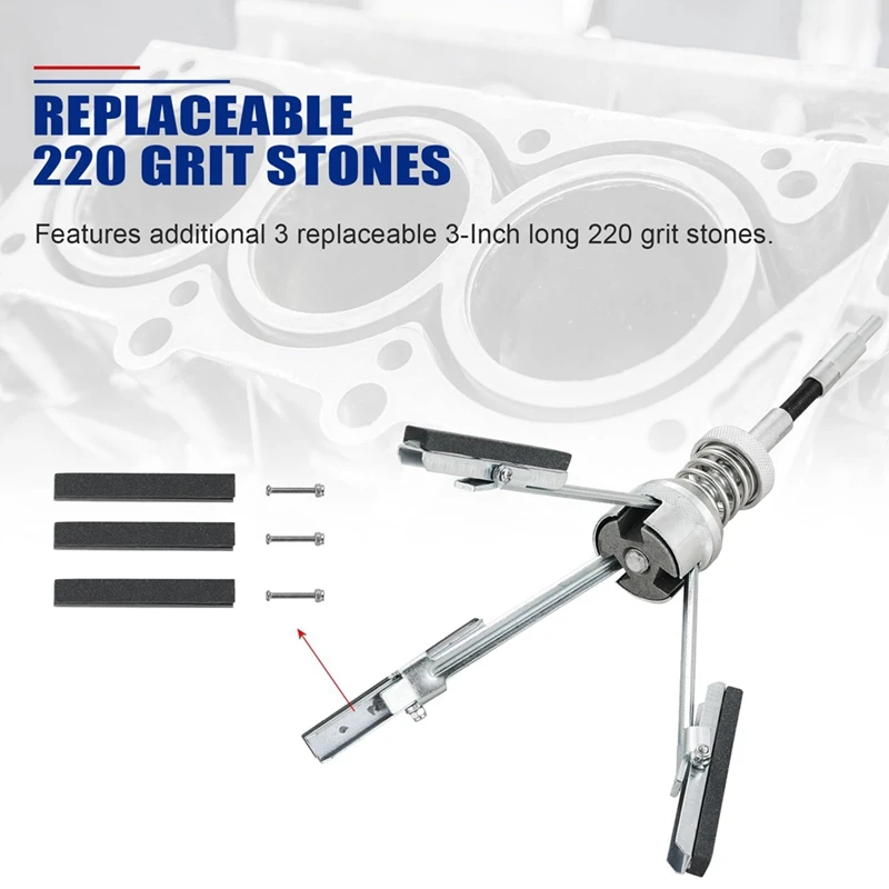 Motorcilinder Verstelbare Deglazer Set Voor Het Slijpen Van Gaten Met Een Diameter Van 2in-7 Inch, Met 3 Vervangbare Steen (3 Inch)