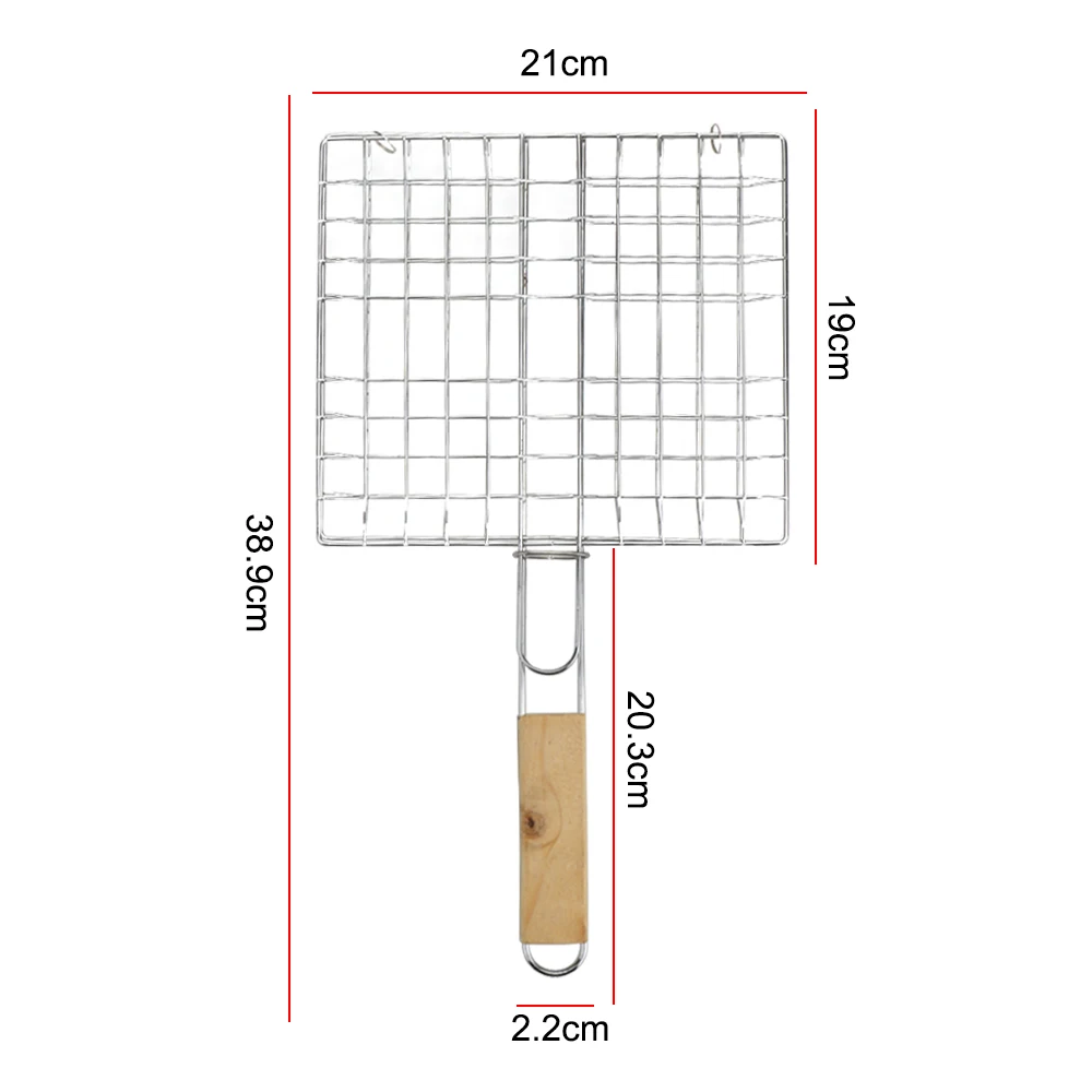 Panier à grillades pliable, tapis de Barbecue, viande, poisson, avec poignée en bois, maille en acier inoxydable, réutilisable