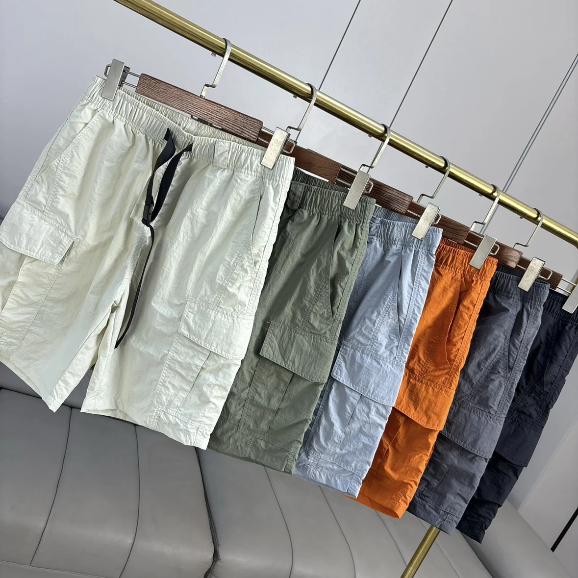 

Быстросохнущие дышащие мужские летние рабочие шорты для активного отдыха с поясом, повседневные, длиной до колена, из полиэфирного волокна, прямого кроя