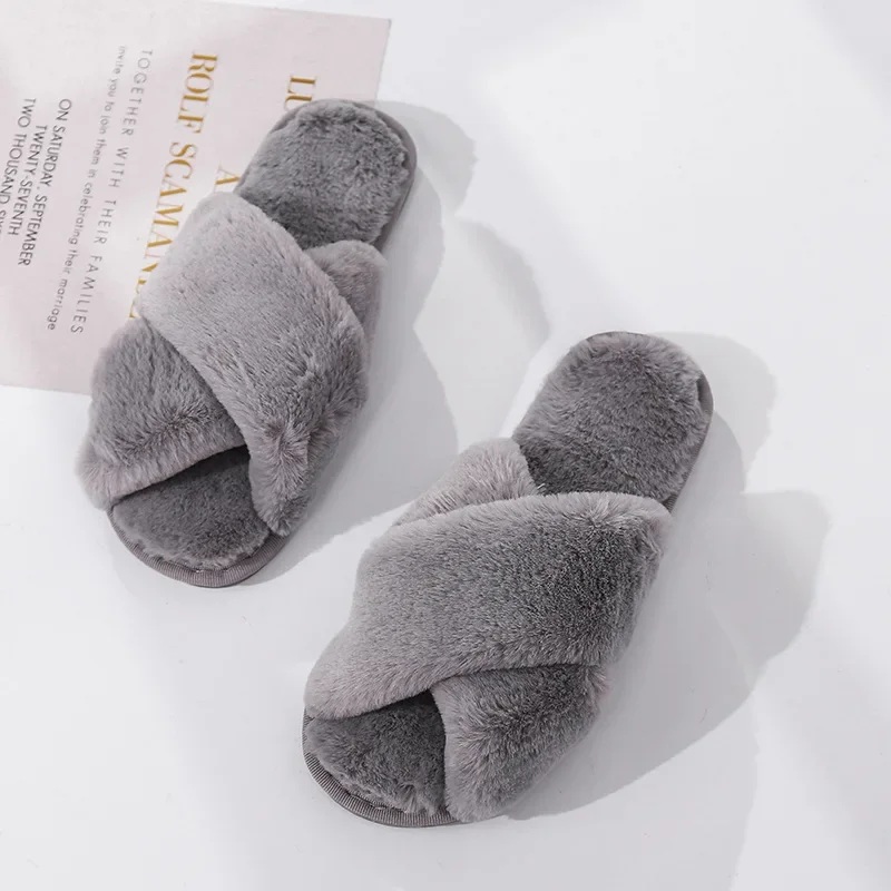 Winter Women House Slippers Faux Fur Fashion Warm Shoes Woman Slip on Flats Female Slides Black Pink cozy home furry slippers image 3