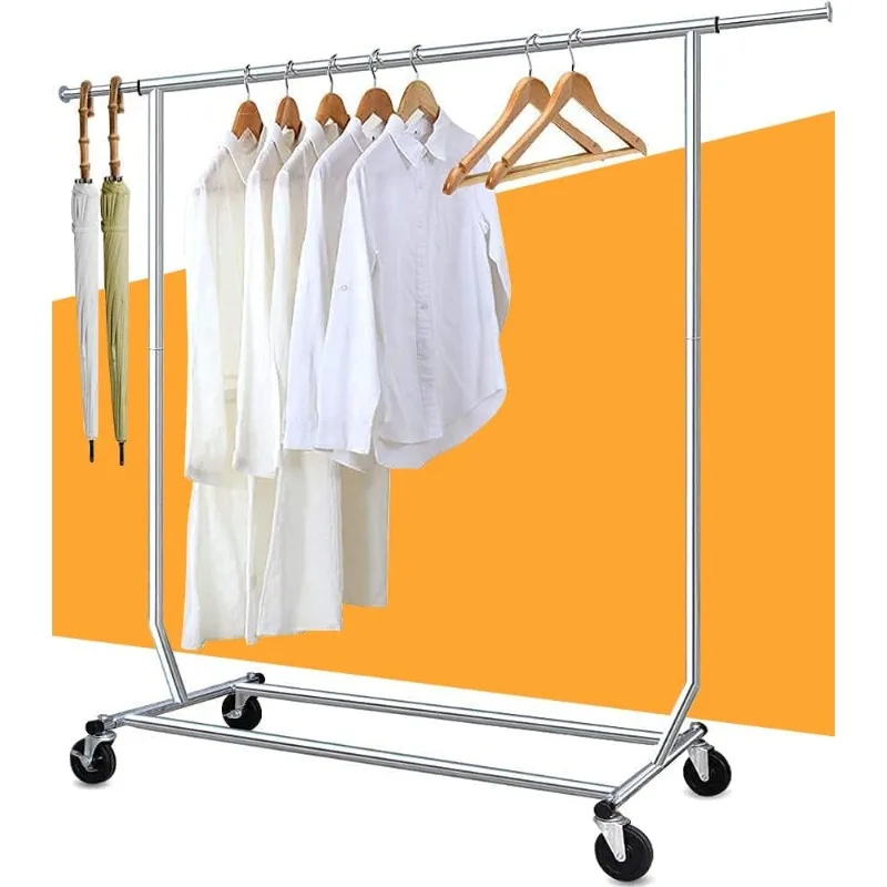 

Camabel Clothing Garment Rack Capacity 300 lbs Heavy Duty Adjustable Rolling Moveable Commercial Grade Steel Extendable hanging