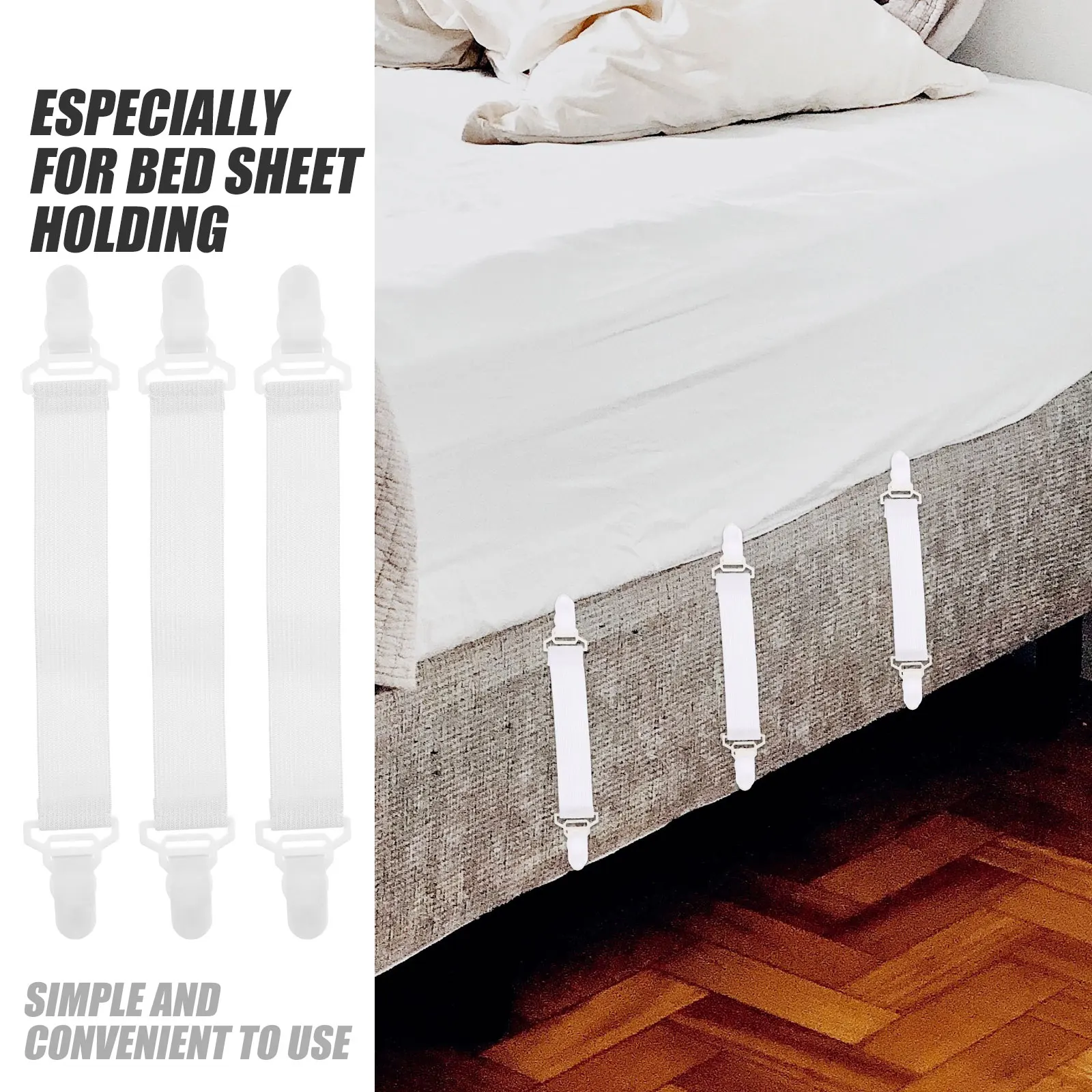 

4pcs Sheet Clips 22 7cm Hard Plastic Elastic Nylon Non Slip Bed Sheet Fasteners Garter Style Mattress Grippers