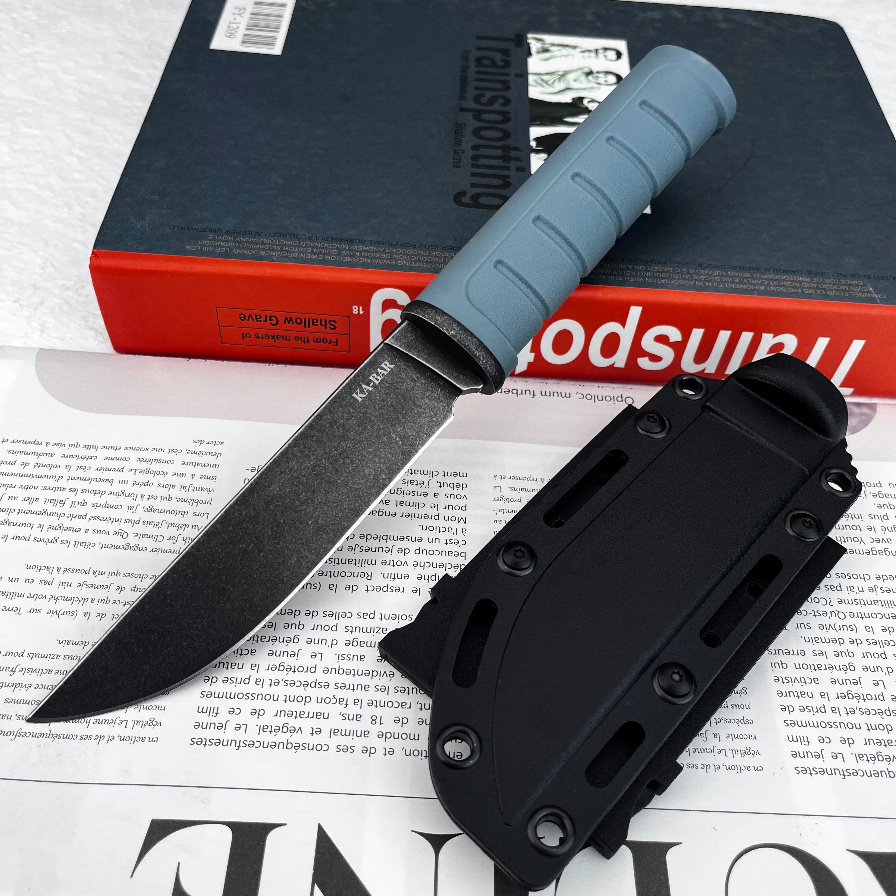 BK 6101 Sharp Fixed Blade Survival Knife Blue Nylon Fiber Handle, EDC Utility Knife for Camping Hiking and Outdoor Adventure