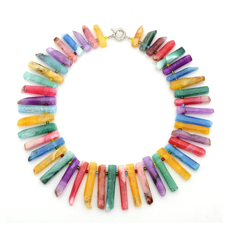 

Crystal Beach Holiday Necklace Aggie Natural Stone Agate Dog Tooth Necklace Agate Long Strip Raw Stone Colorful Gift for Women