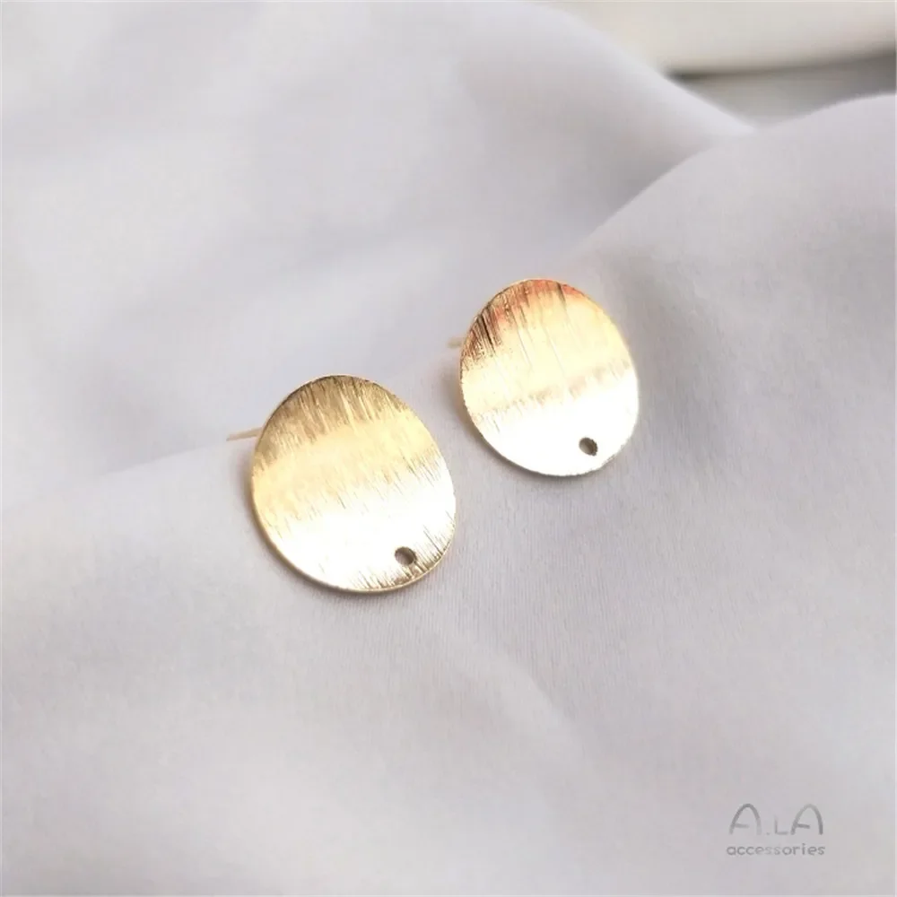 14K Gold Plated Concave and convex round piece with lifting hole frosted wire ear stud DIY handmade accessories